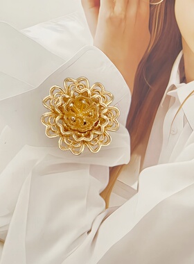 欧美Ins风buttoncover金色立体花朵免缝可拆卸衬衫纽扣袖扣装饰
