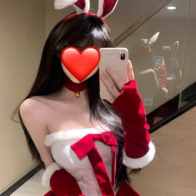圣诞节主题连衣裙cos兔女郎圣诞制服红色吊带抹胸新年战袍蓬蓬裙