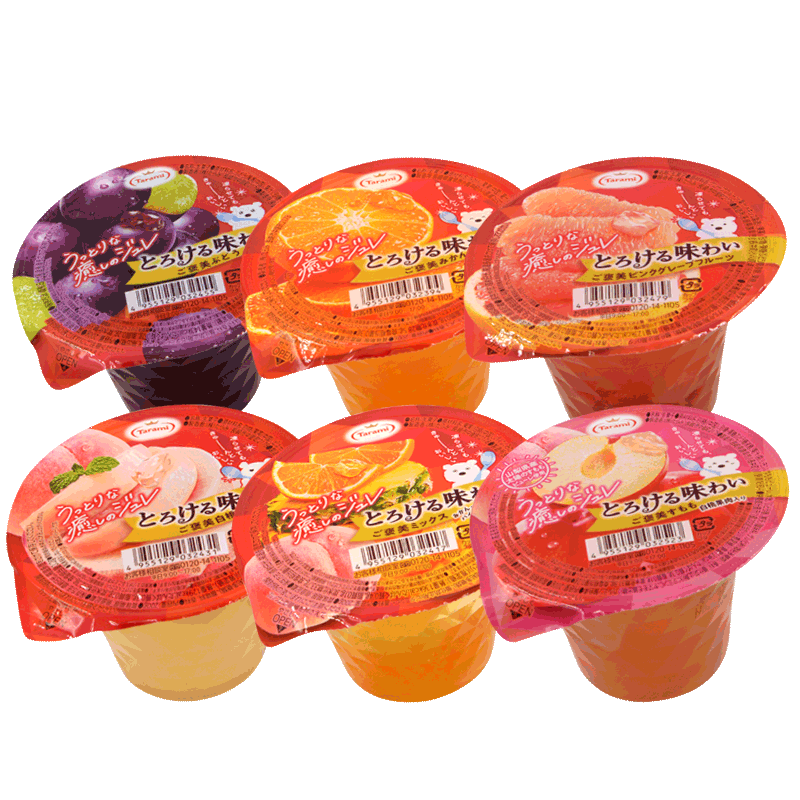Tarami原装进口融味果冻桃橘子葡萄什锦味休闲小零食200g*6杯装