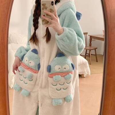 珊瑚绒睡袍女秋冬季2024新款加绒