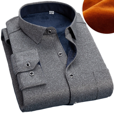 秋冬季加厚加绒保暖衬衫男士纯色衬衫男长袖修身韩版衬衣男衫寸潮