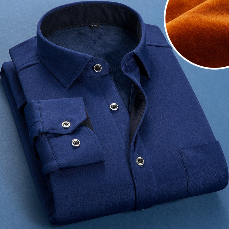 秋冬季加厚加绒保暖衬衫男士纯色衬衫男长袖修身韩版衬衣男衫寸潮