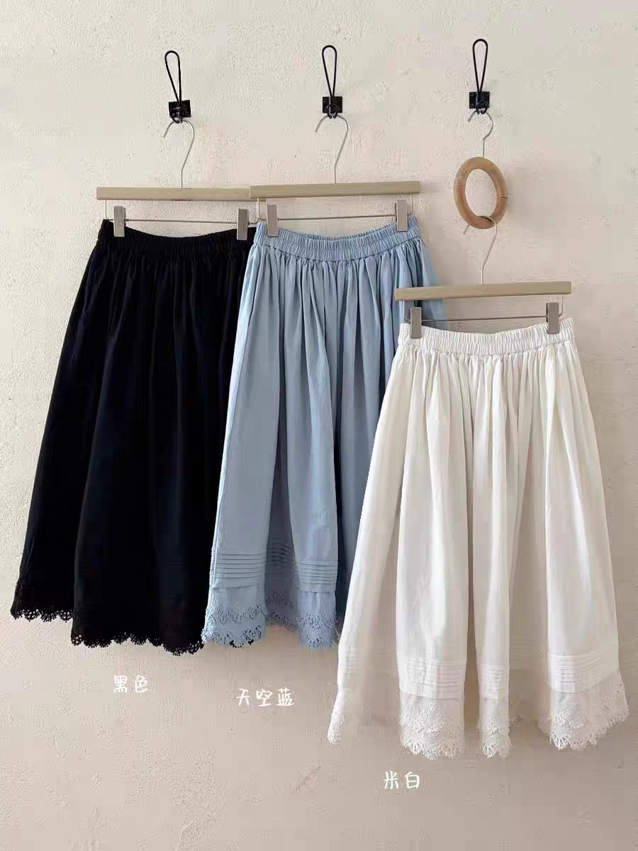2026年春款日系甜美宽松复古松紧腰蕾丝拼接半身裙,女装/女士精品,半身裙,淘宝优惠券,粉丝福利购,淘宝优惠卷