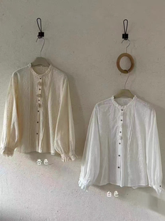 2026新款法式木耳领气质文艺春夏款女士重工刺绣衬衫女休闲百搭长