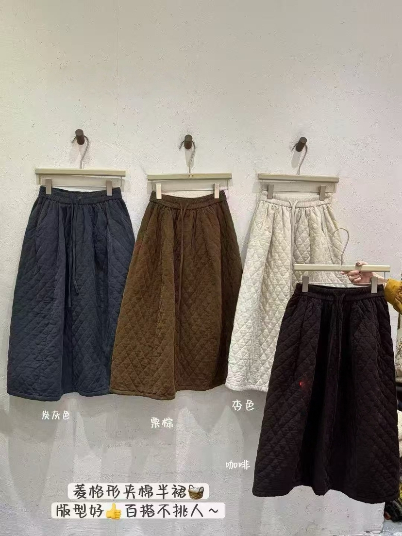 2025秋季新款韩版松紧腰抽绳显瘦百搭夹棉半裙
