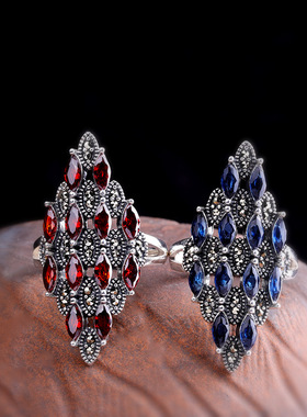 纯银复古菱形夸张女士戒指