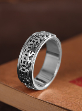 S990足银复古民族风钱币做旧戒指