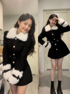 大码胖mm小香风富家千金毛领毛呢外套女秋冬季中长款收腰呢子大衣