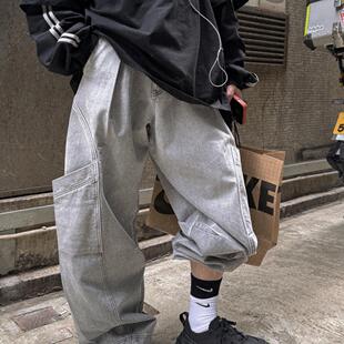 370克纯棉解构设计堆叠感长裤 裤 重炒盐水洗浅灰工装 Aurocean