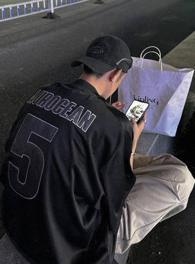 Aurocean 暗黑刺绣球衣T恤 定制重磅微光泽速干面料复古球服短袖