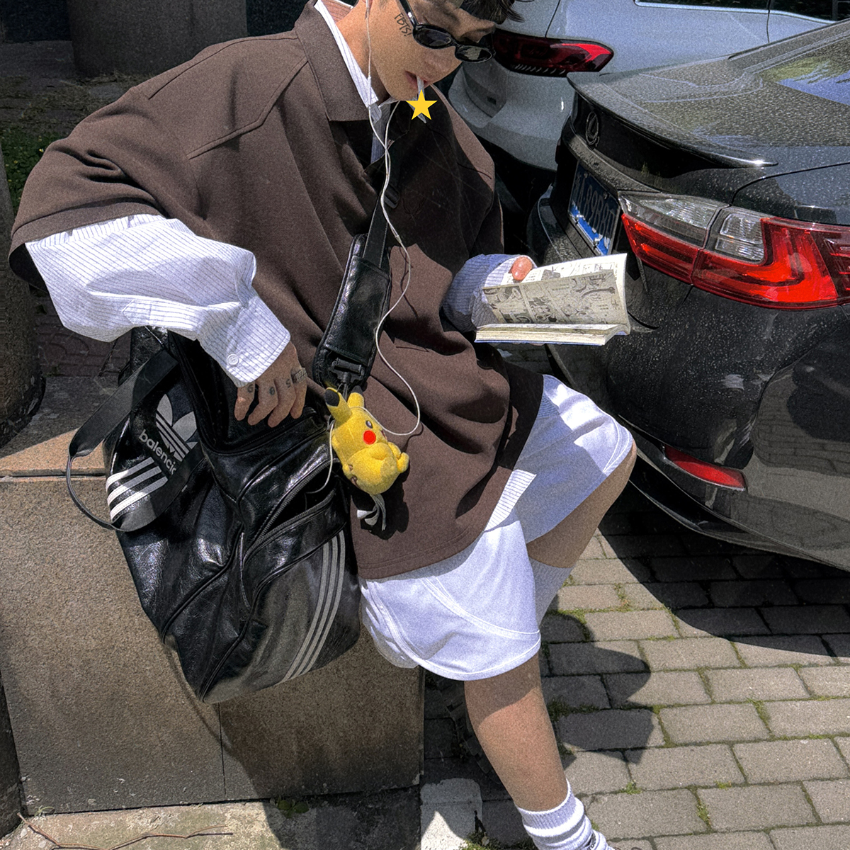 Aurocean 宽肩廓形大版学院polo320克重磅珠地oversize深咖色短袖