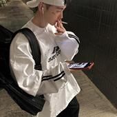 Aurocean 白t 手绘涂鸦印花320克纯棉大版 运动少年假两件长袖 T恤