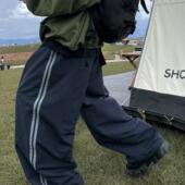 堆叠感宽松解构拼接藏青色运动裤 Aurocean 复古双杠卫裤