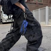 Aurocean 370克纯棉解构设计堆叠感长裤 奶痞少年水洗工装 迷彩裤