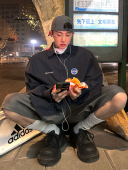 Aurocean 水洗做旧全棉廓形藏青色衬衣 球队刺绣衬衫