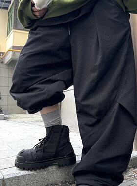 Aurocean 厚绒滑雪卫裤 轻盈速干防风面料宽松弯刀大版黑色棉裤