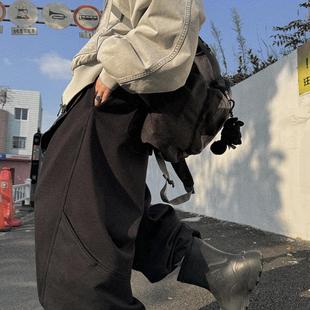 500克重磅棉堆叠感弯刀解构保暖休闲裤 Aurocean 黑色加绒卫裤