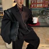 Aurocean 内搭 领黑色冬季 假两件学院Polo加绒卫衣 少年感撞色衬衫