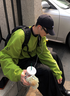 Aurocean 果绿色T恤 定制染色320重磅全棉宽松厚板胶印长袖内搭