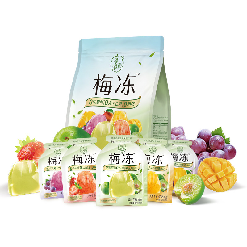 溜溜梅梅冻 天然果冻梅冻5味分享装400g 休闲零食蒟蒻布丁果冻属于什么档次？