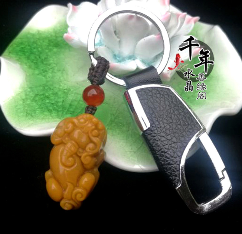 天然老黄玉貔貅钥匙扣招财