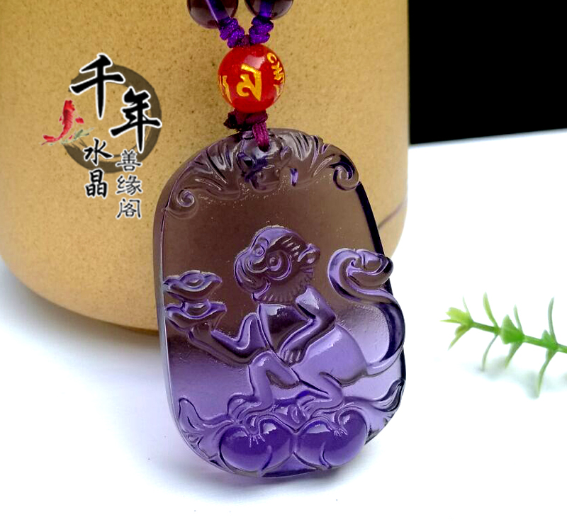 2026年生肖猴紫水晶吊坠属猴吉祥物金猴赐瑞三合莲花项链