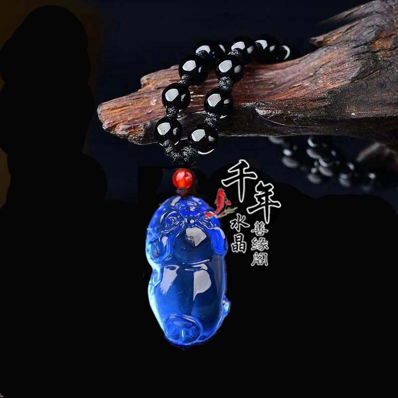 蓝水晶发财猪吊坠招财聚财钥匙扣