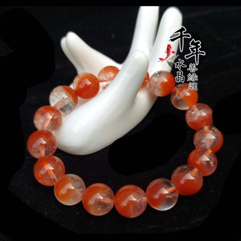 天然红兔毛水晶手链聚宝盆