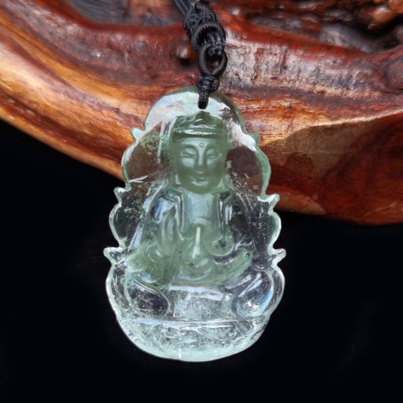 天然绿幽灵满天星观音吊坠招财聚财守财50*33*15mm 27.2克 025
