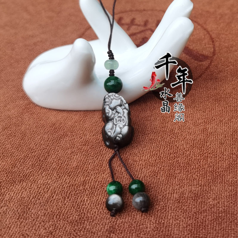 天然金曜石原创貔貅手机挂件