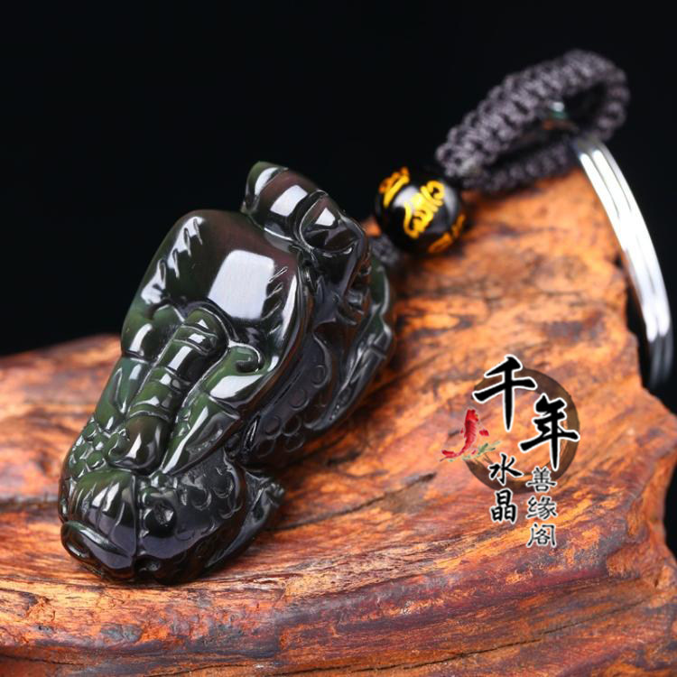 天然彩眼黑曜石招财貔貅吊坠车钥匙护身