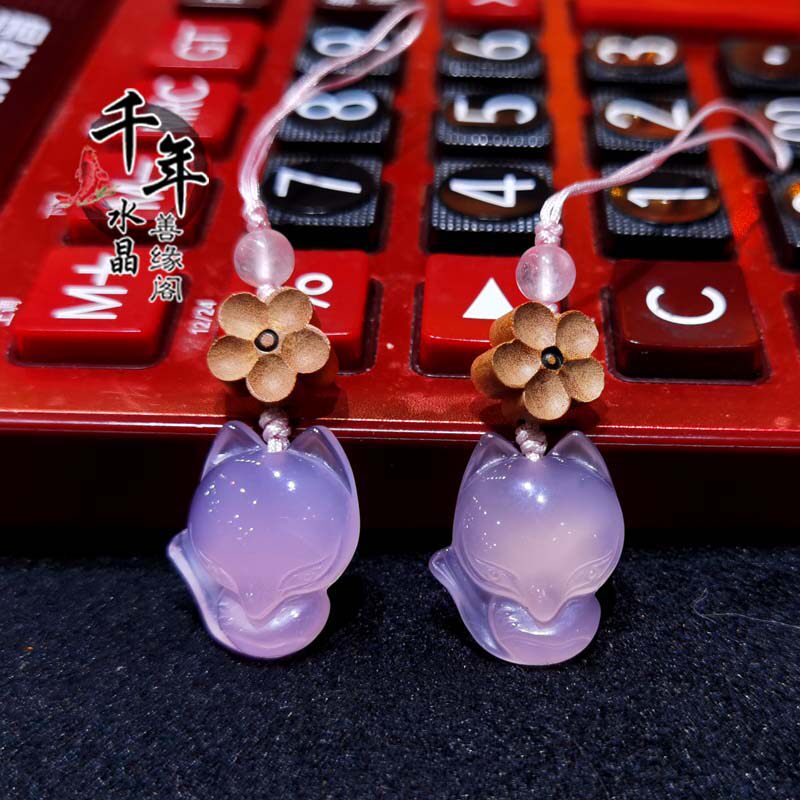 小狐狸手机链粉色玉髓萌狐