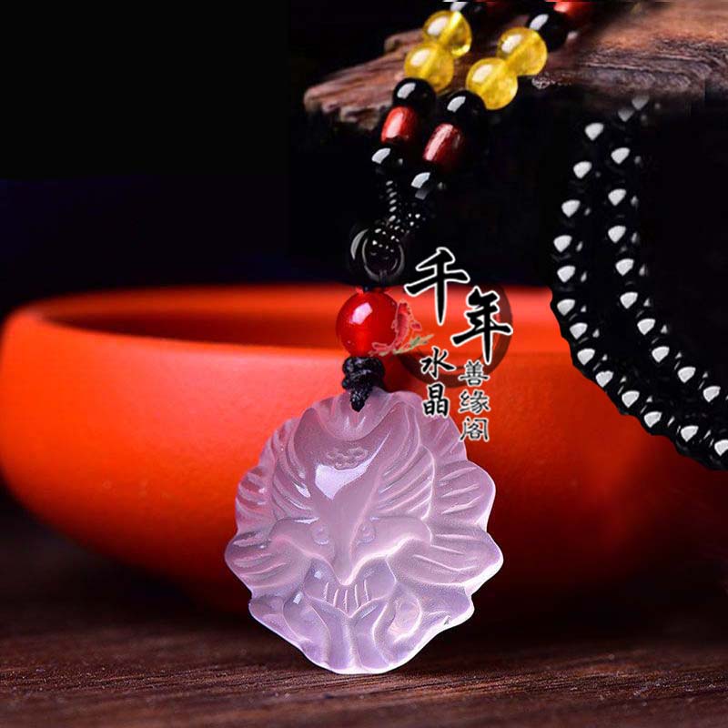 粉水晶旺桃花九尾狐吊坠