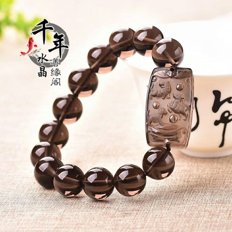 2026年天然黑曜石三合贵人 虎马狗手牌手链招财保平安489