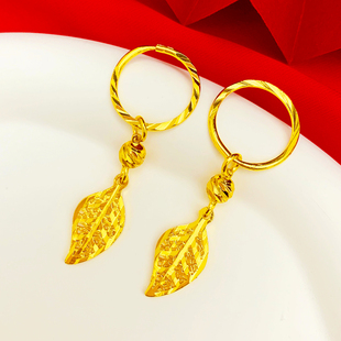 金色镂空树叶耳环合金耳饰仿真黄金色首饰久不掉色耳坠饰品