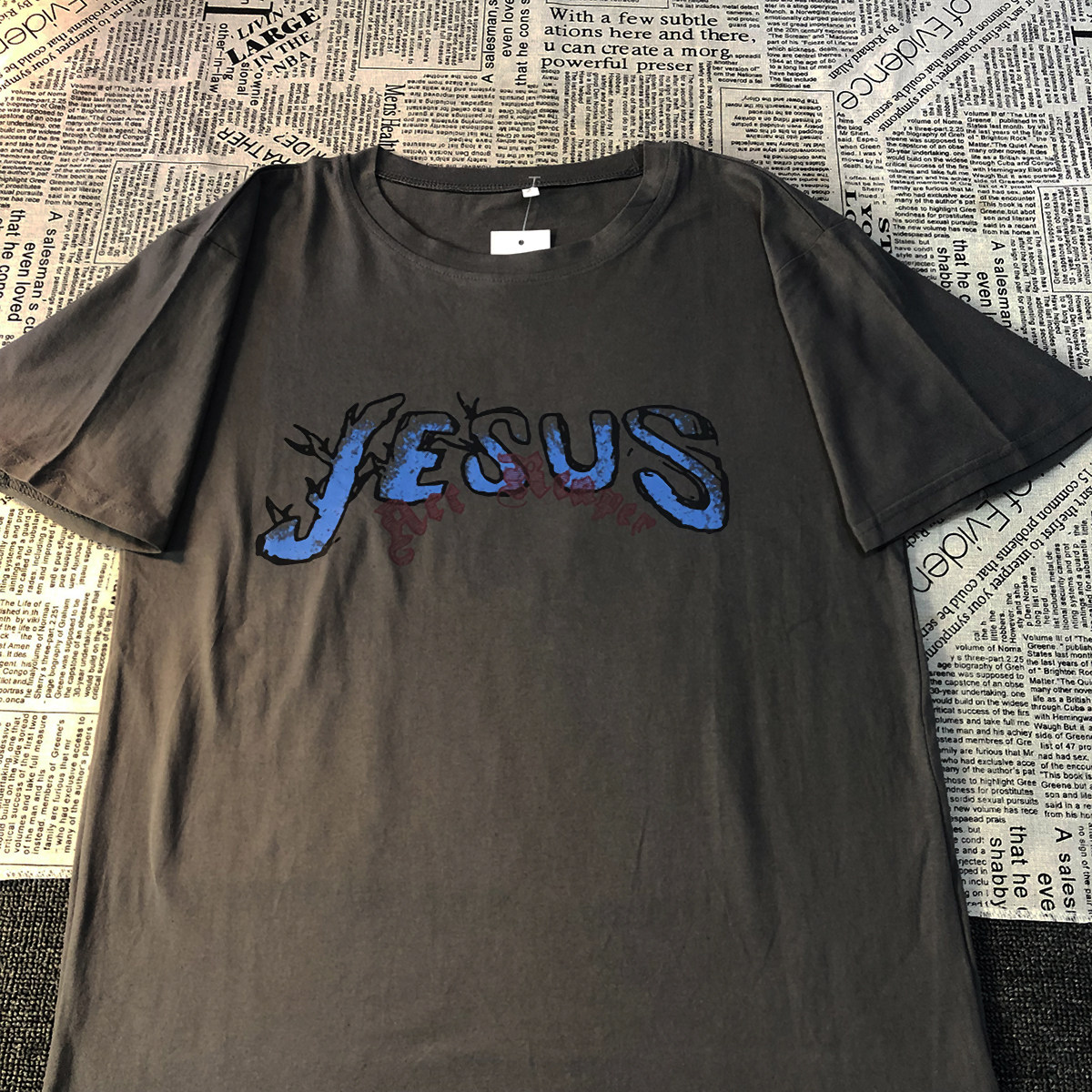 WINGS 프린트 인 남성 및 여성 트렌디 반팔 티셔츠 트렌디 힙합 하이 스트리트 바텀 셔츠 루즈 다크 커플 탑