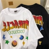 Планетарная ретро футболка с коротким рукавом, брендовая парная одежда для влюбленных, в американском стиле, свободный крой, европейский стиль