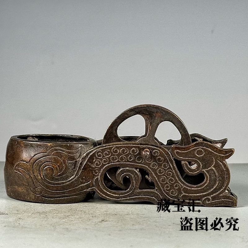 民国铜器十二生肖龙兽纹黄铜墨斗纯铜老式手摇墨线木工划线工具