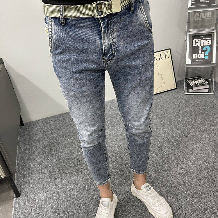 斜插口袋高端刺绣牛仔裤男潮牌弹力修身休闲微跨小脚九分裤子春季,男装,牛仔裤,淘宝优惠券,粉丝福利购,淘宝优惠卷