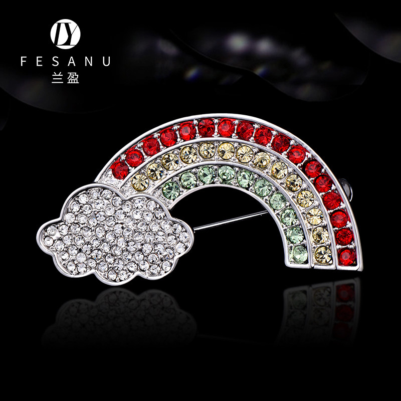 兰盈奥地利水晶胸针 彩虹胸花原创设计丝巾扣波西米亚别针送女友