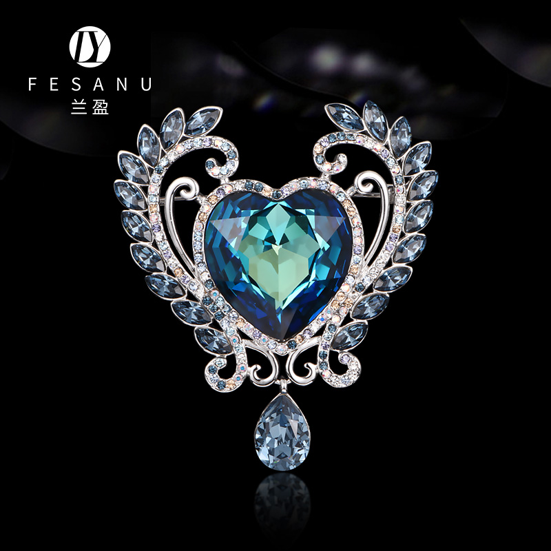 兰盈奥地利水晶海洋之心胸针