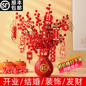 2024龙年抱抱福桶diy发财红果摆件客厅桌面装饰品春节过新年宵花