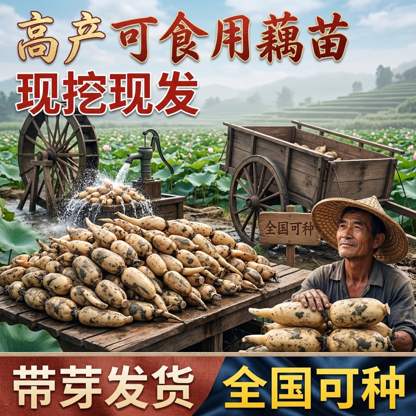 高产食用莲藕种苗浅水深水通用图片