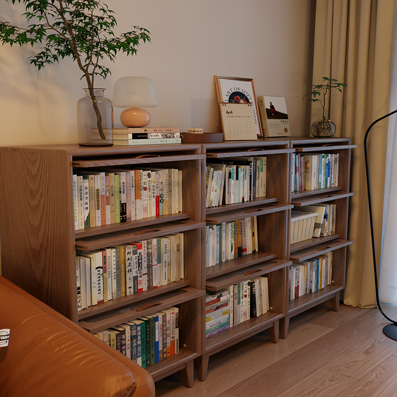 矮柜落地柜带门书柜客厅楼梯间收纳组合柜杂志柜展示柜实木矮书柜