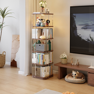 冬木压克力旋转书架360度客厅展示柜落地置物架电视柜旁实木书柜