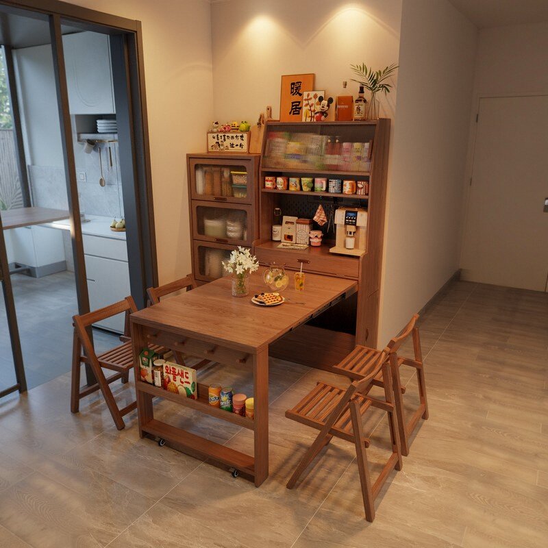 折叠餐桌伸缩家用小户型多功能可变桌子可折叠餐边柜一体岛台餐桌