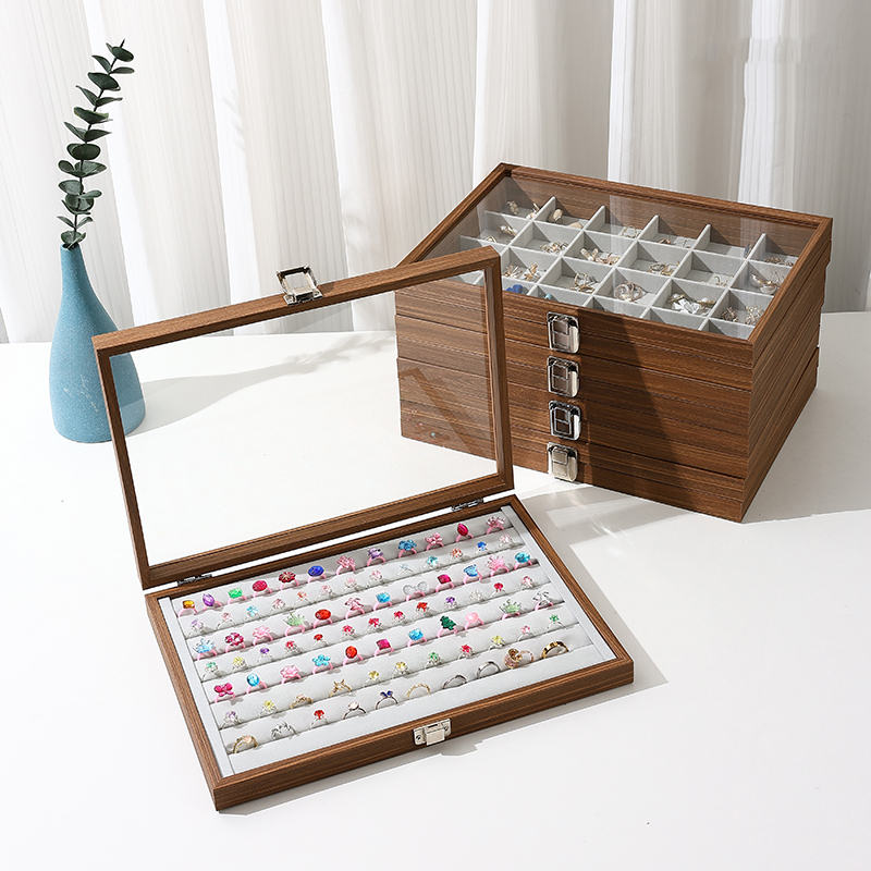 名鱼首饰盒黑胡桃木纹防尘珠宝箱