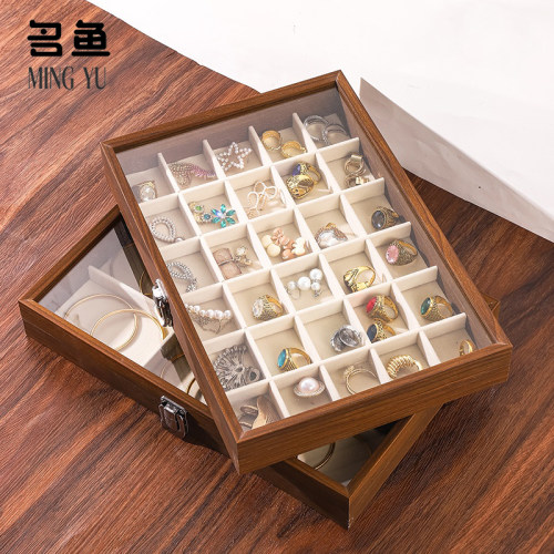 多功能绒布首饰盒耳钉耳环项链手饰品收纳盒高档精致珠宝盒展示盒