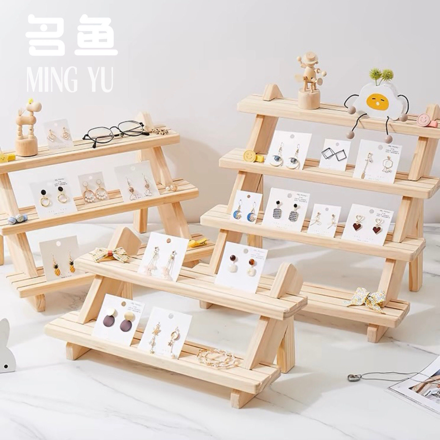 实木阶梯首饰展示架创意饰品展示台珠宝摆件陈列架直播摆摊收纳架
