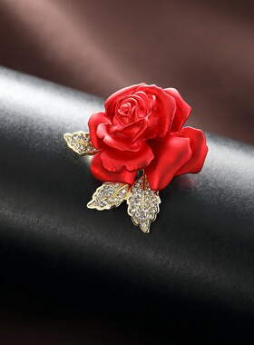 韩版胸针感小众丝巾扣韩版镶钻外套珍珠胸花衣饰别针红色喜庆别针